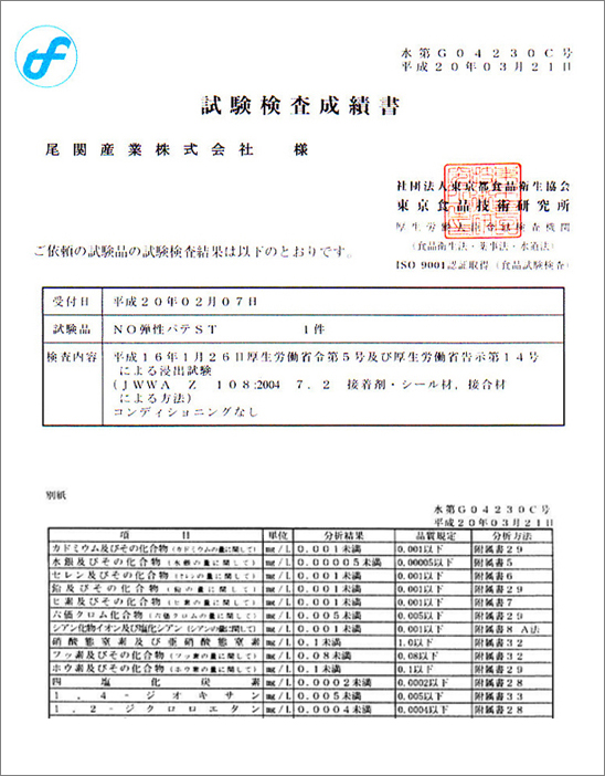 試験検査成績書